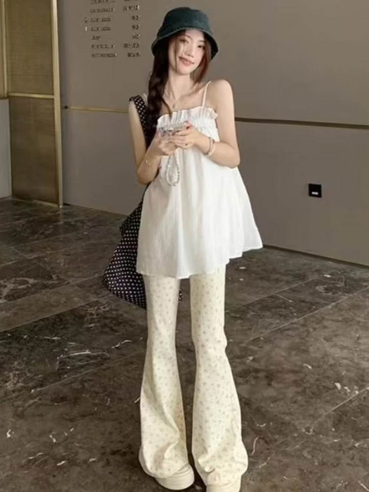 Dolce coreano allentato a vita alta gamba larga Slim Jean estate 2025 nuovo vintage gamba dritta casual versatile pantaloni a campana streetwear