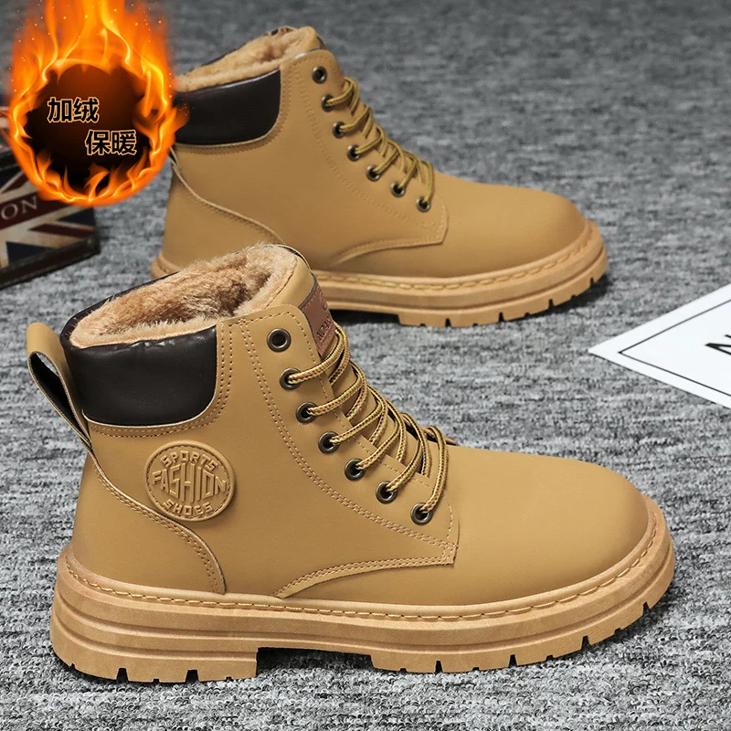 Guys Easy Tie Lace Thermal High Top Work Footwear Pu Surface Wear Resistant Cushion Sole Cold Outdoor Daily Boots