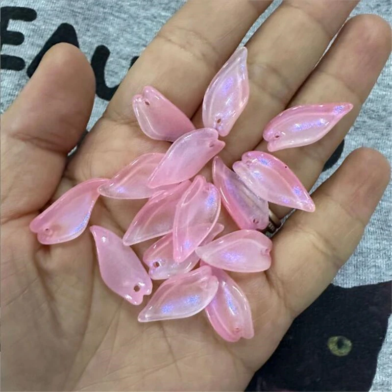 20pcs/lot new creative 10x22mm glass petal flower leaves beads connectors for diy earrings hair jewelry making accessories