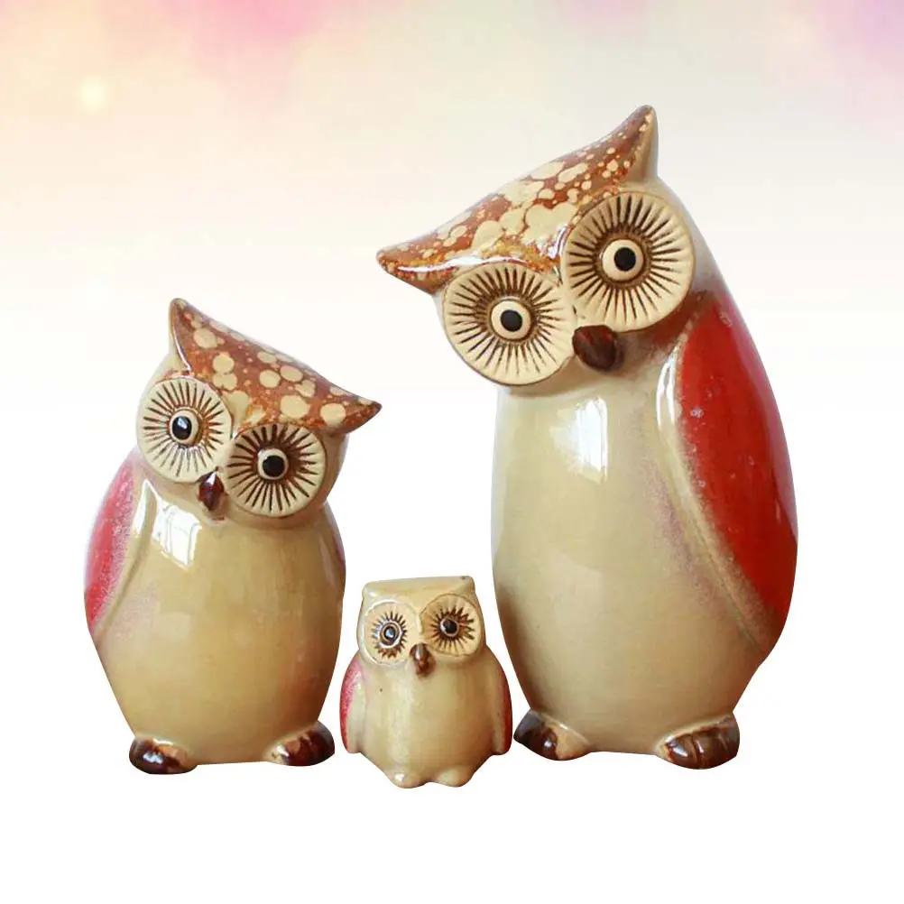 3pcs Owl-Themed Ceramic Home Decor Set – Bedroom, Living Room & Dining Table Ornaments