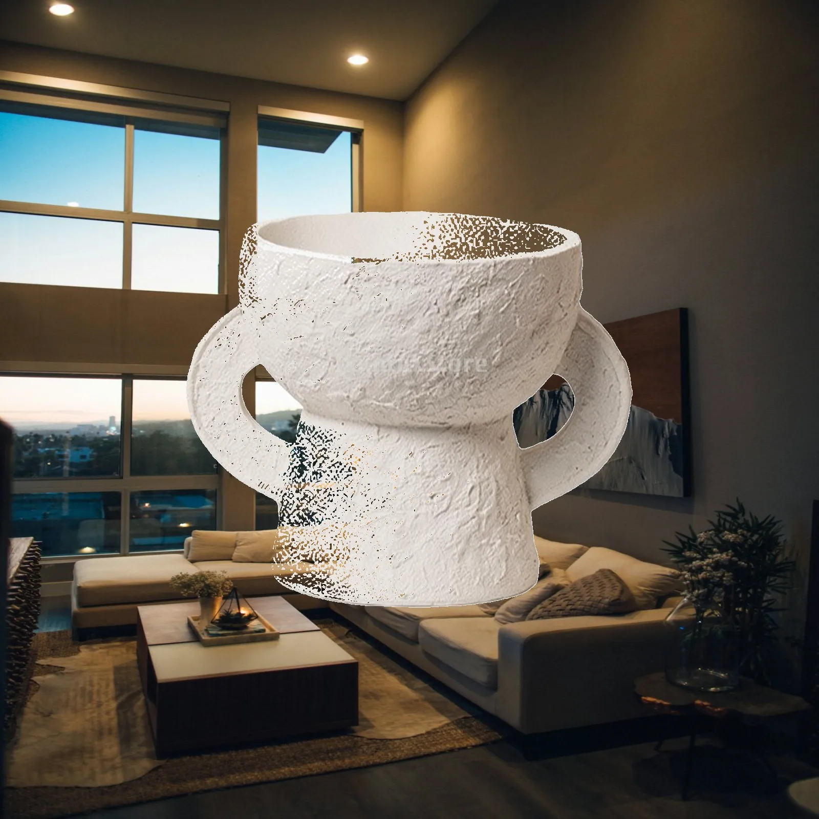 Sculptural Resin Vase with Wide Bowl and Side Grips for Boutique Retail and Executive Suite Decor