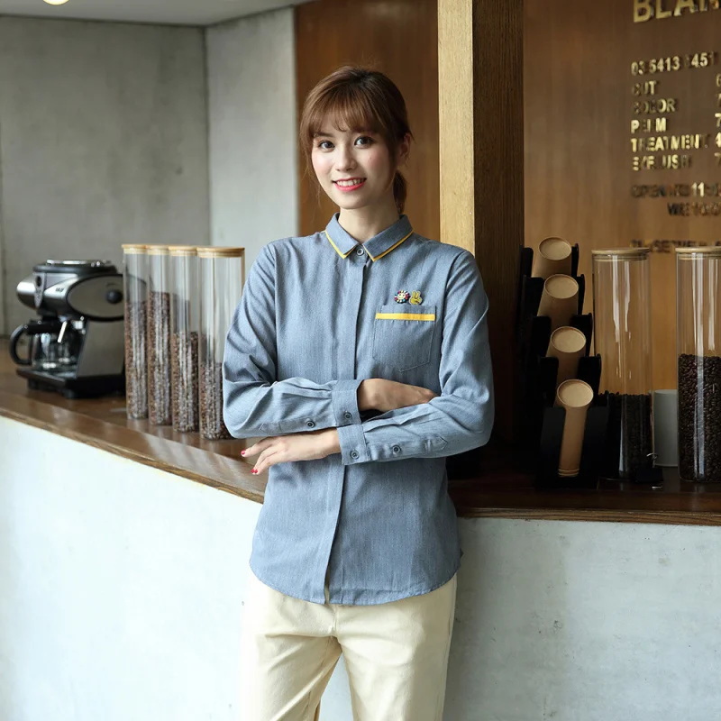 

HotelKTVWaiter Рабочая форма для женщин, осенне-зимняя ресторанная форма с длинным рукавом для мужчин, подходит для западных ресторанов, M