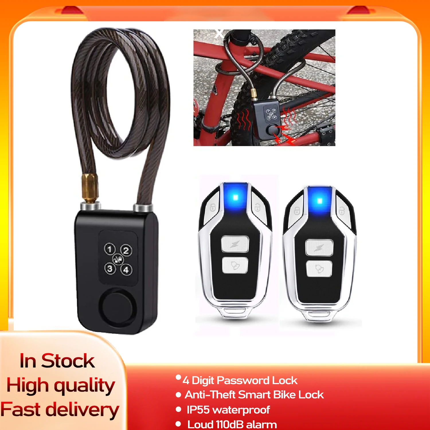 Bike Motorcycle Lock Alarm Anti-Theft Security Wireless Remote Control Alarm Lock System for Door Outdoor Cycling Bike