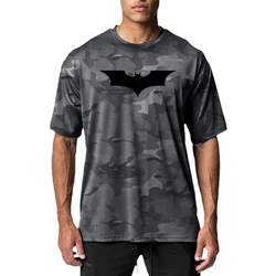 Black Bat Oversized Half Sleeve T-shirt Men Mesh Loose Dropped Shoulder Fitness T Shirt Camouflage Gym Clothing Bodybuilding Tee