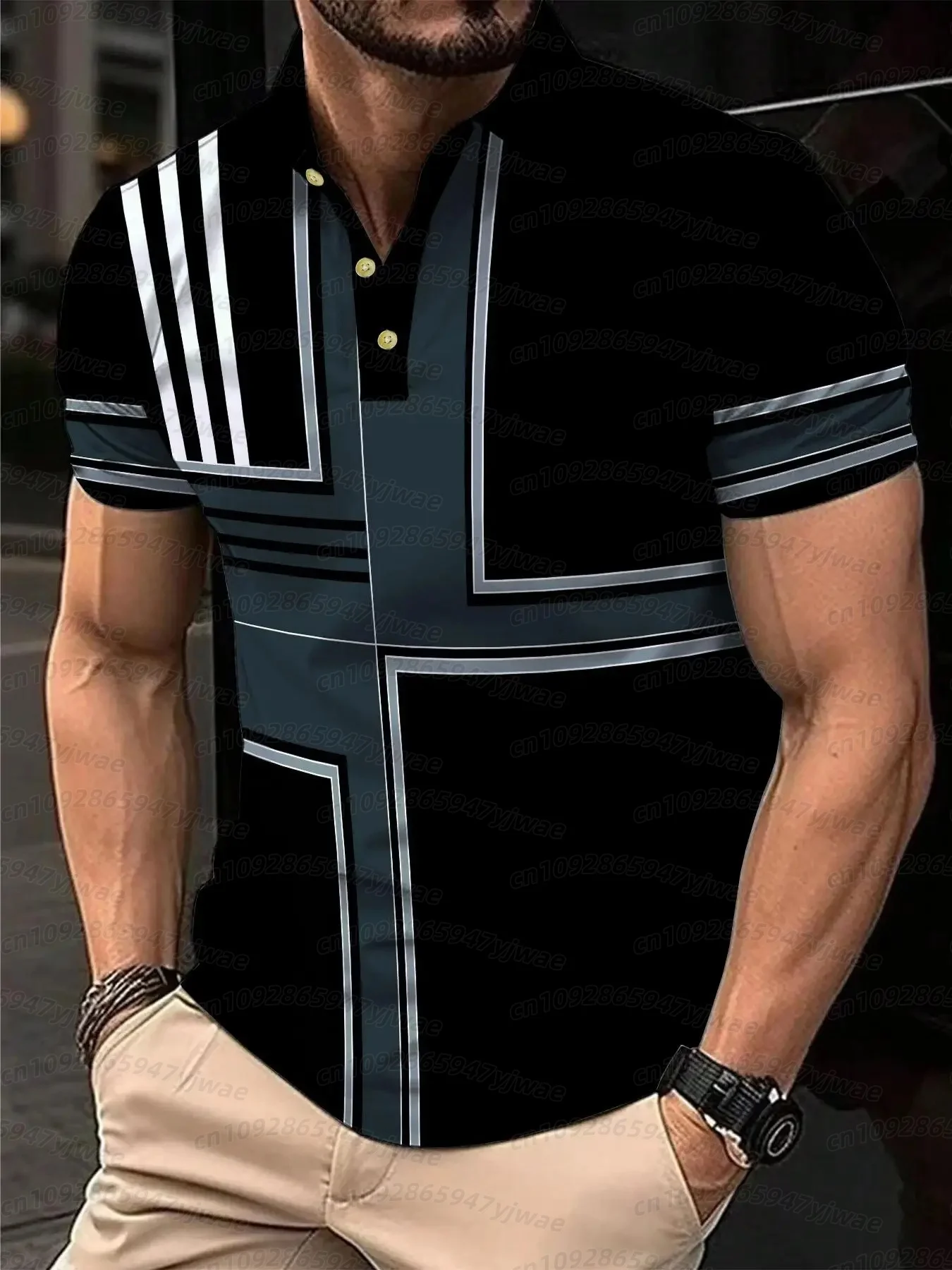 2026 Übergrößen Herren 3D Farbige Streifen Golf Poloshirt Einfaches Business Kurzarm Poloshirt mit Kragen Tägliches Party-Herren-Poloshirt – Detail 13