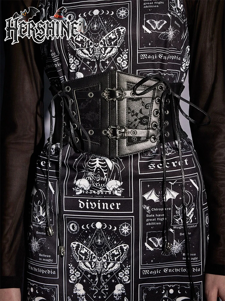 غطاء خصر مزخرف بحزام شبكي أسود للنساء من HERSHINE Y2K قوطي، داكن، هدية إكسسوارات عصرية للهالوين