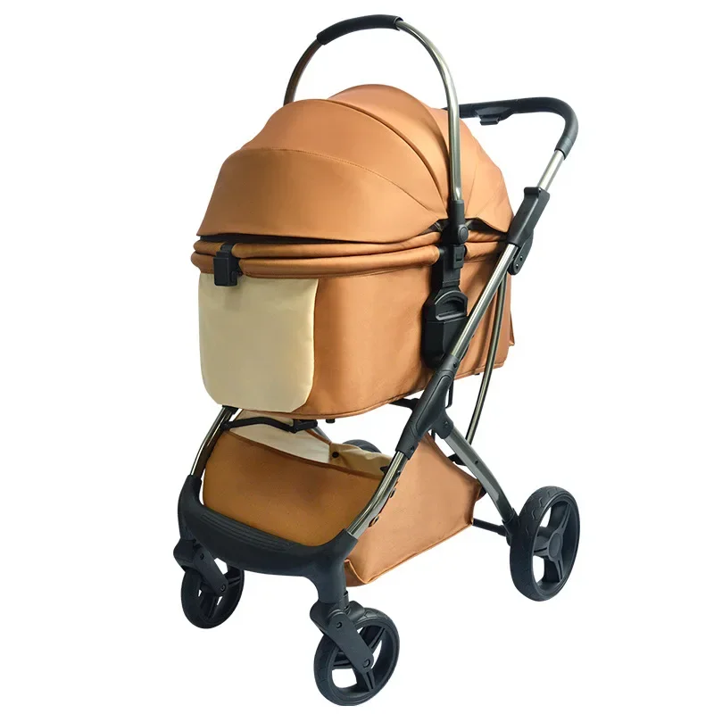 Luxury Pet Stroller with High View and Detachable Carrier Bag for Small and Medium Dogs and Cats