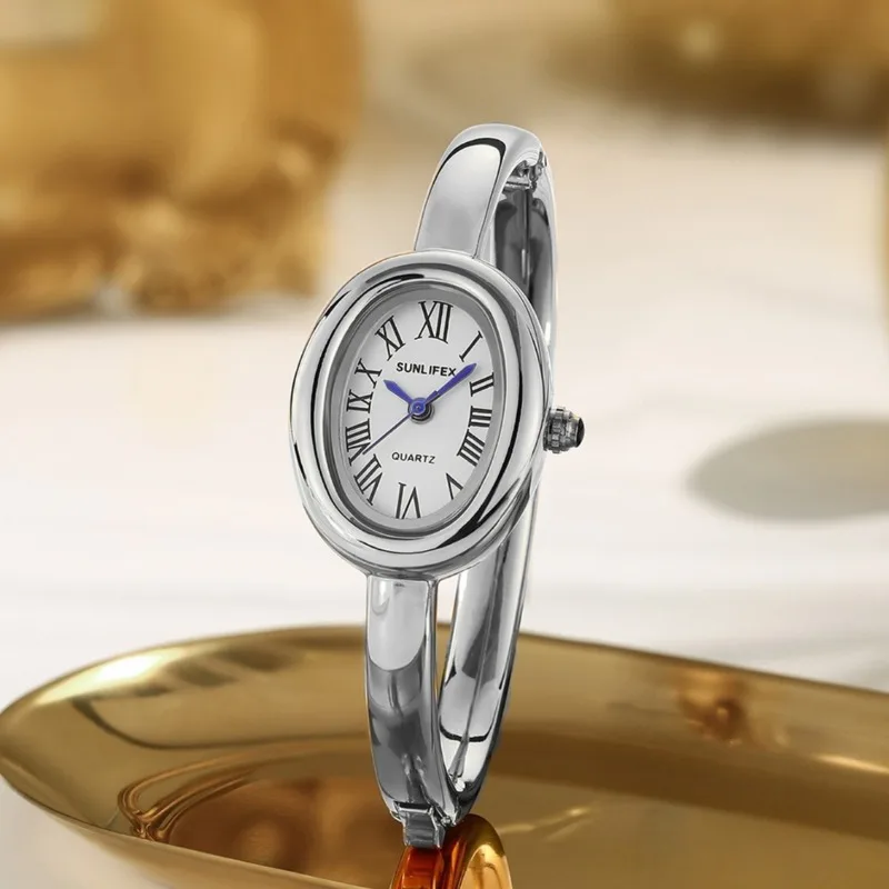 นาฬิกาข้อมือแบรนด์ดังสำหรับผู้หญิง ประดับเพชร หน้าปัดทรงรี นาฬิกาควอตซ์ ของขวัญสุดหรู นาฬิกาข้อมือผู้หญิง Reloj Mujer