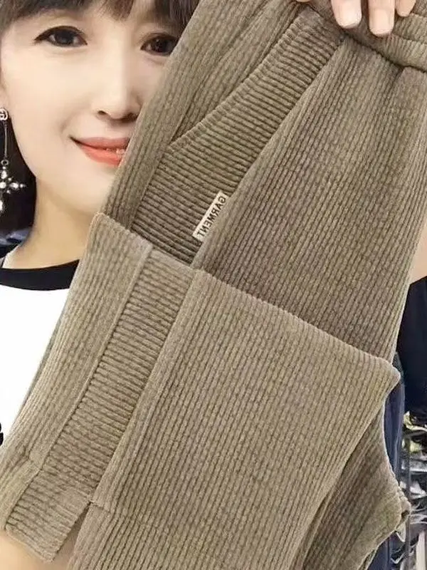 

Утепленные женские повседневные брюки с высокой талией, осенне-зимние, прямые, теплые, длинные, стройнящие, скрывающие недостатки фигуры, модные