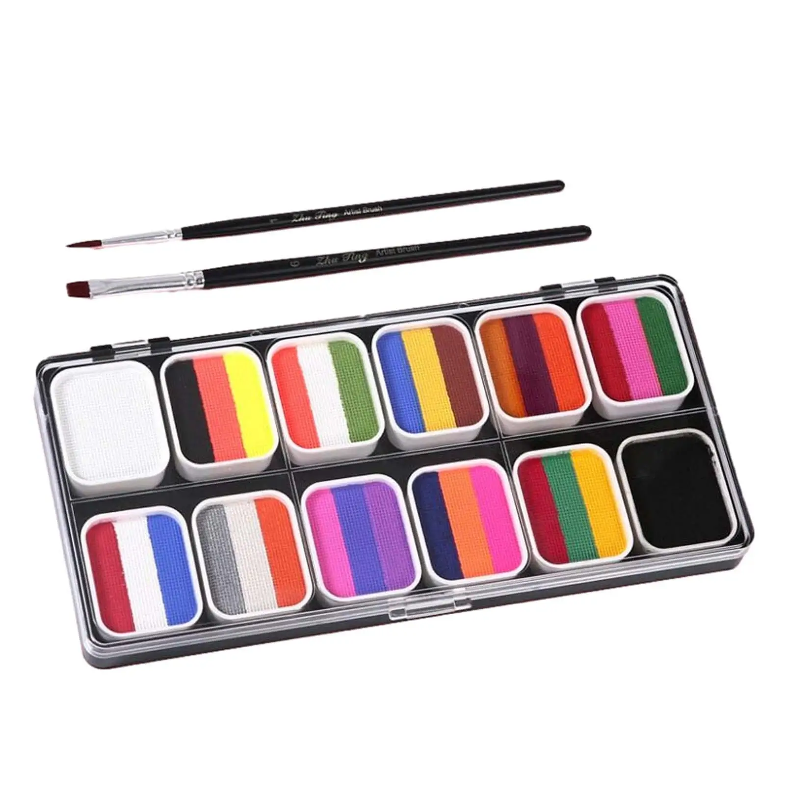 Face Body Paint Kit with 2 Brushes Water based Professional Supplies Bright Color for Dress up Party Costume Halloween Festival