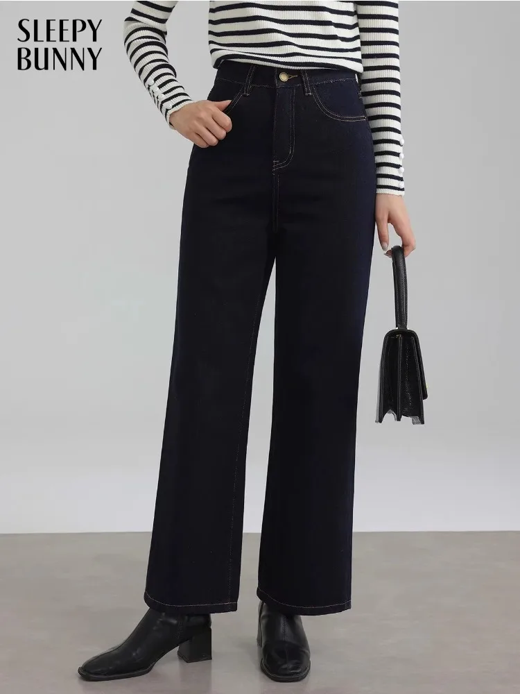 

Elegant Casual Chic High Waist Straight Denim Pants Women Autumn Jeans Bow Embroidery Contrast Stitch Slimming Cropped Trousers