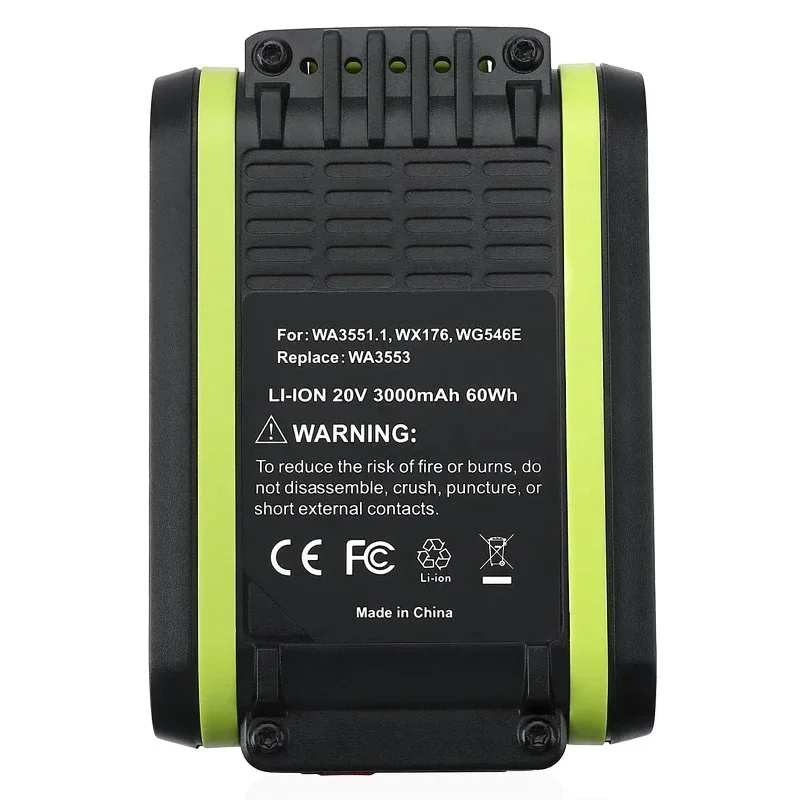 Комплект из 2 аккумуляторов Li-Ion 20В 3.0Ач для электроинструментов Worx 20В WA3551 WA3553 WX390 WX176 WX178 WU268 WG259E WG169E WX386