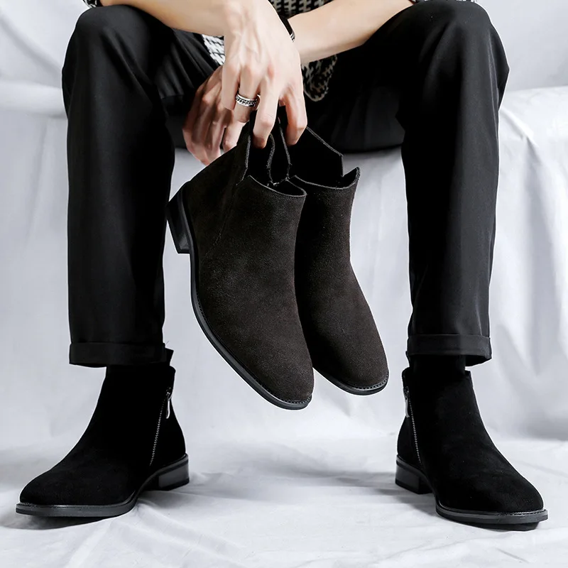 

Мужские ботинки 2021, осенне-зимние кожаные ботинки, кожаная обувь среднего размера, мужские короткие ботинки в британском стиле, мужские ботинки