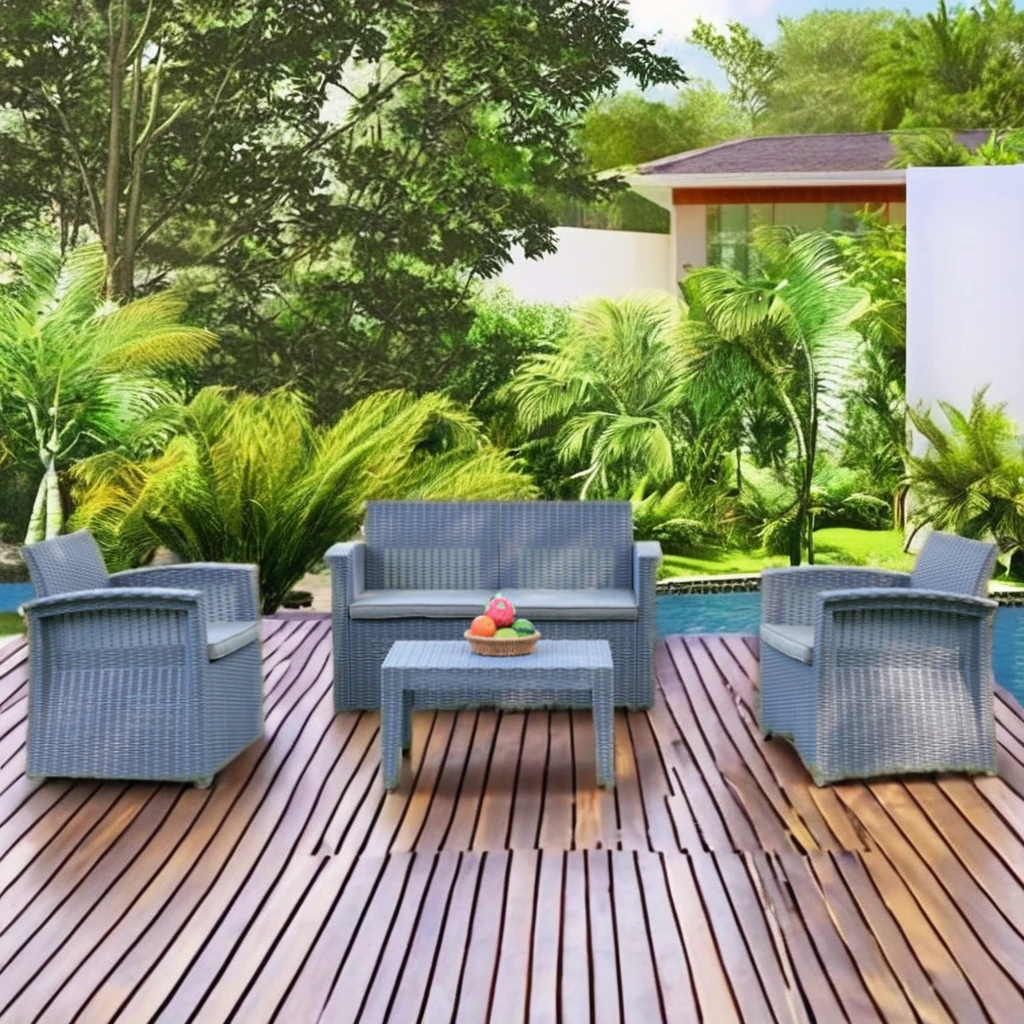 

Modern 4pcs Garden Patio Sofa Set Plastic Leisure Injection GardenPP Rattan Pattern Outdoor Plastic Sofa