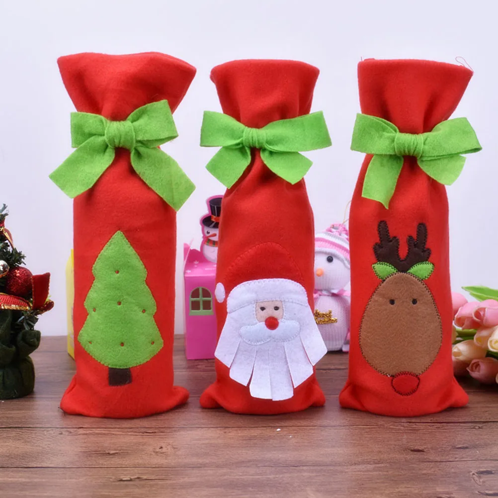 3 Pcs Bottle Decorations Wine Gift Cover Holder for Christmas Drawstring Wrap Bag