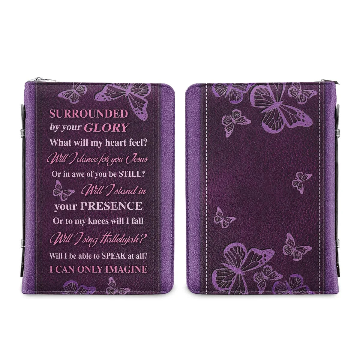 I Can Only Imagine Purple Butterfly Design Bible Cover Case Women Bible Storage Bags Bible Hymns Print Christian Bags for Ladies