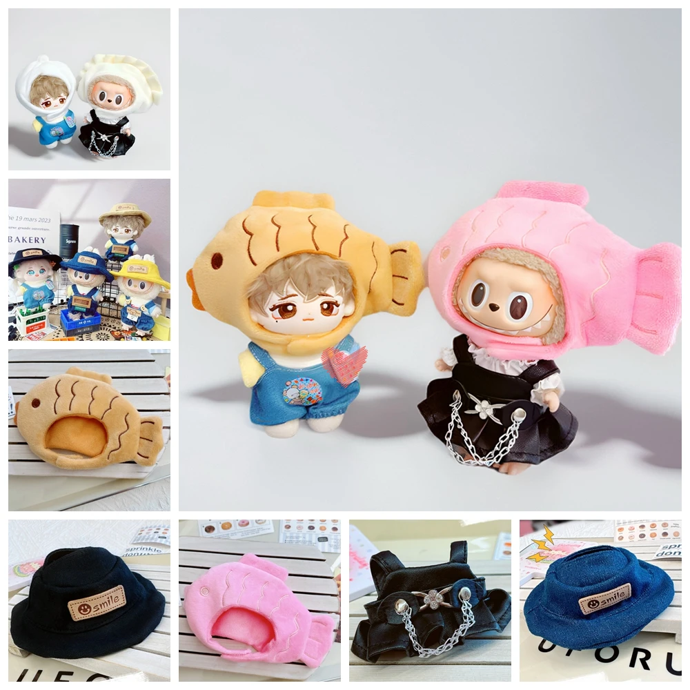 

Cute Mini Plush Doll Clothes Outfit Accessories For 10cm Idol Cotton Doll As for 17cm Labubu Dolls Overalls Hat Dress Diy Toy