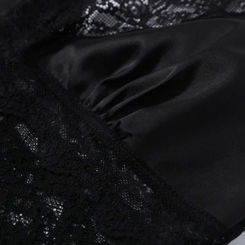 Sexy Schwarzer Damen-Spitzenbody, schmal geschnitten, Neckholder, rückenfrei, ärmellos, Party- und Abend-Jumpsuit, Sommer 2026, kurzer Damen-Jumpsuit – Detail 4