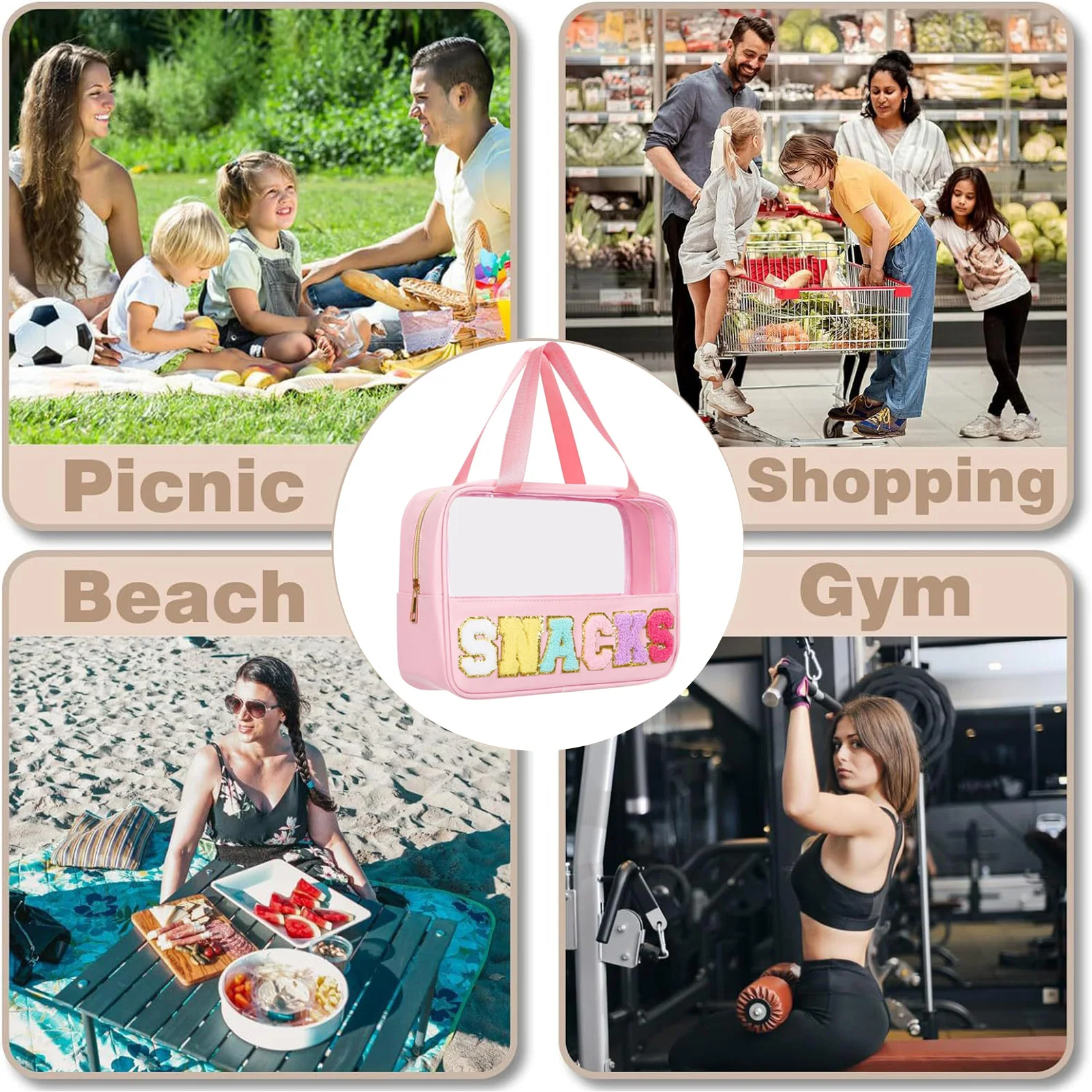 Waterproof Cosmetic Pouch Chenille Embroidery Letter Travel Toiletry Bag for Snacks Storage PU Leather Portable Organizer