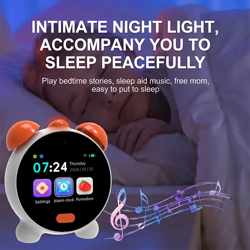 AI Smart Alarm Clock with White Noise Multi-function Voice Control Clock Touch Screen Timer Fairy Tales for Kids Sleep Training