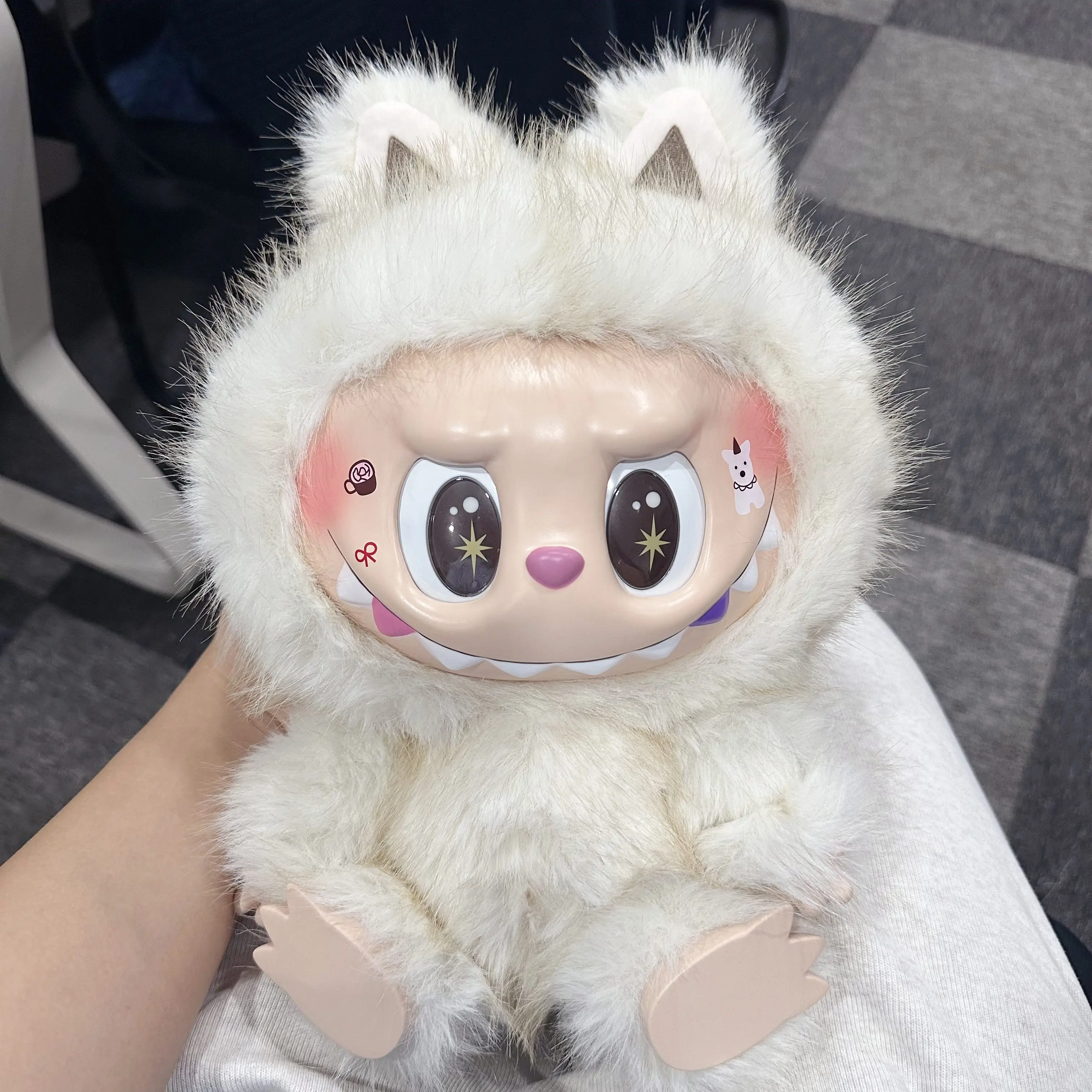 

In Stock 38cm Monster Labubu Series Id Zimomo Angel Change Creative White Cat Vinyl Doll Ornament Toys Blind Box Birthday Gifts