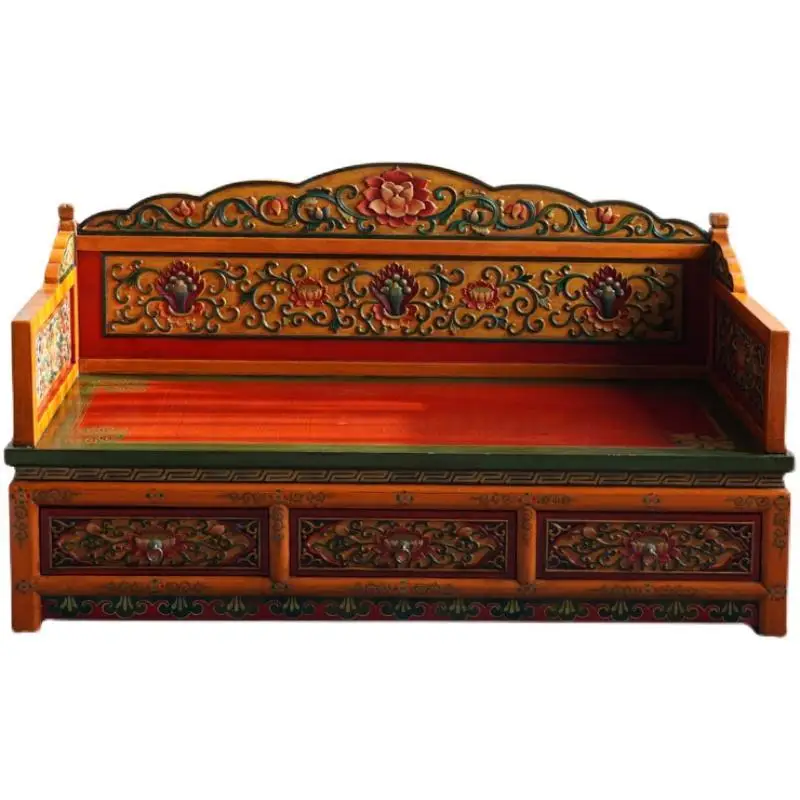 

Household sofa bed combination solid wood carved cross-legged, meditation chair Arhat bed, homestay retro chair