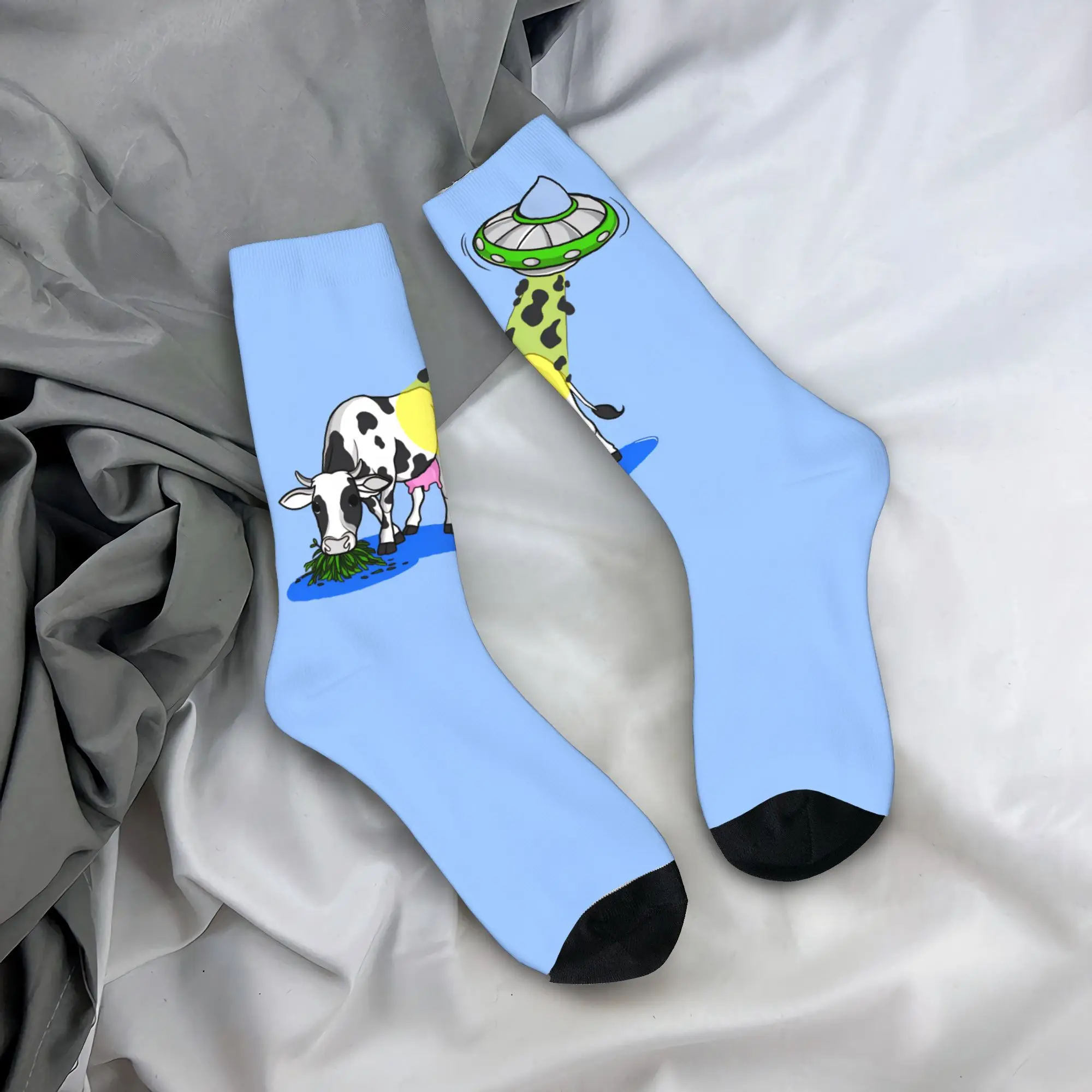 

Забавные чулки с изображением НЛО, радужной коровы в стиле ретро, повседневные носки, мужские мягкие дышащие носки, осенние противоскользящие носки с рисунком скейтборда, подарок