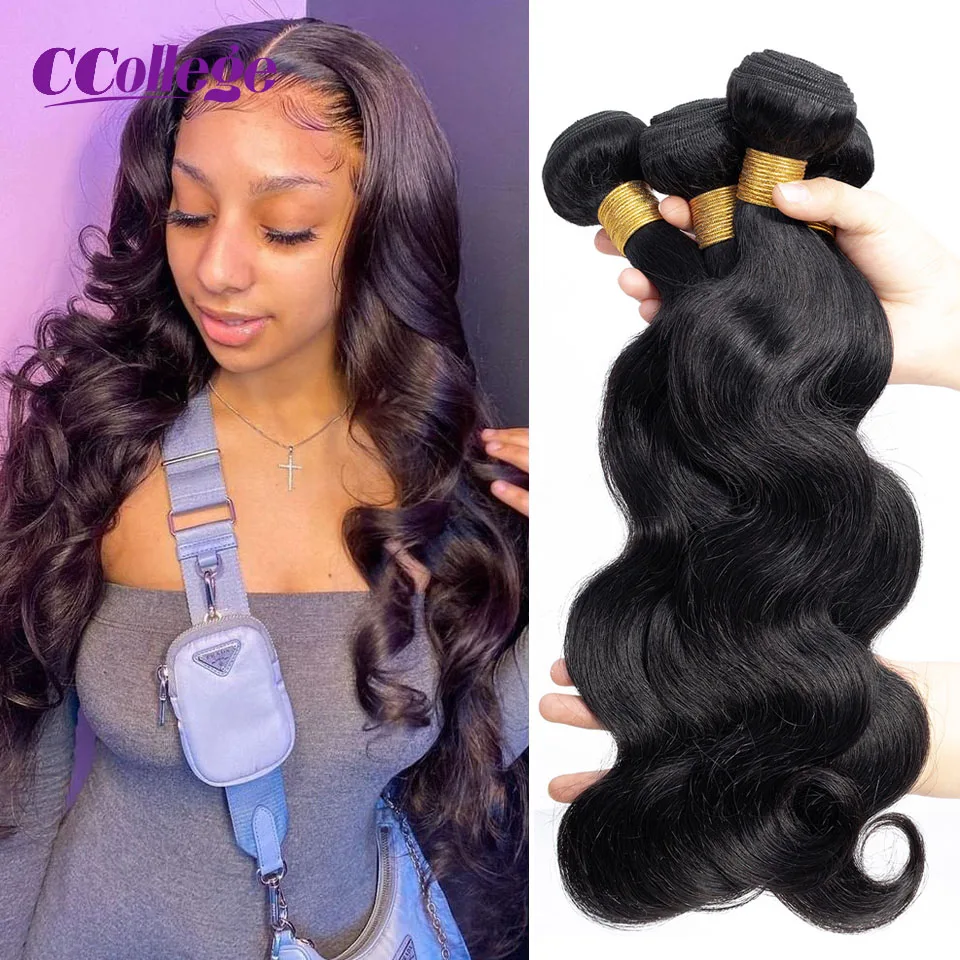 

CCollege Human Hair Bundles Body Wave Raw Indian Hair Bundles Human Hair Weave Weft Hair Extension 3/4 Bundles 30 32 Inch Hair