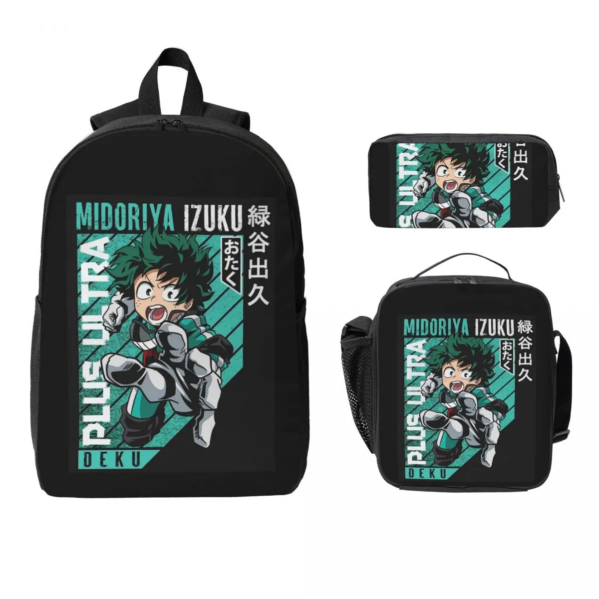 

Midorya Izuku My Hero Academia Backpack Boys Girls BookBag School Bag Computer Shoulder Bags 3ps Insulated Lunch Bag Pencil Case