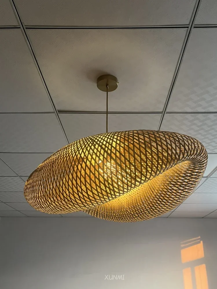 

Support Direct Sales of Shipment Sources Factory Nordic Lamp Minimalism Bamboo Weaving Chandelier Hand-woven Wave Hat LED E27