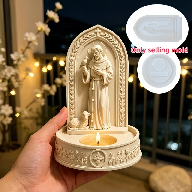 Jesus Shepherd Candle Cup Resin Silicone Mold Jesus Sheep Relief Arched Candle Cup Gypsum Molds Easter Christmas Gift