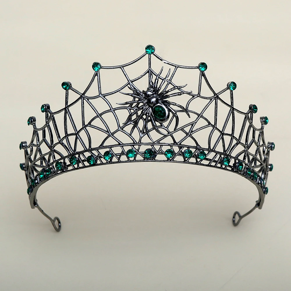 

1pc Gothic Spiderweb Crown Black Crystal Headpiece Metal Tiara for Men Women Vampire Steampunk Costume Halloween Headwear
