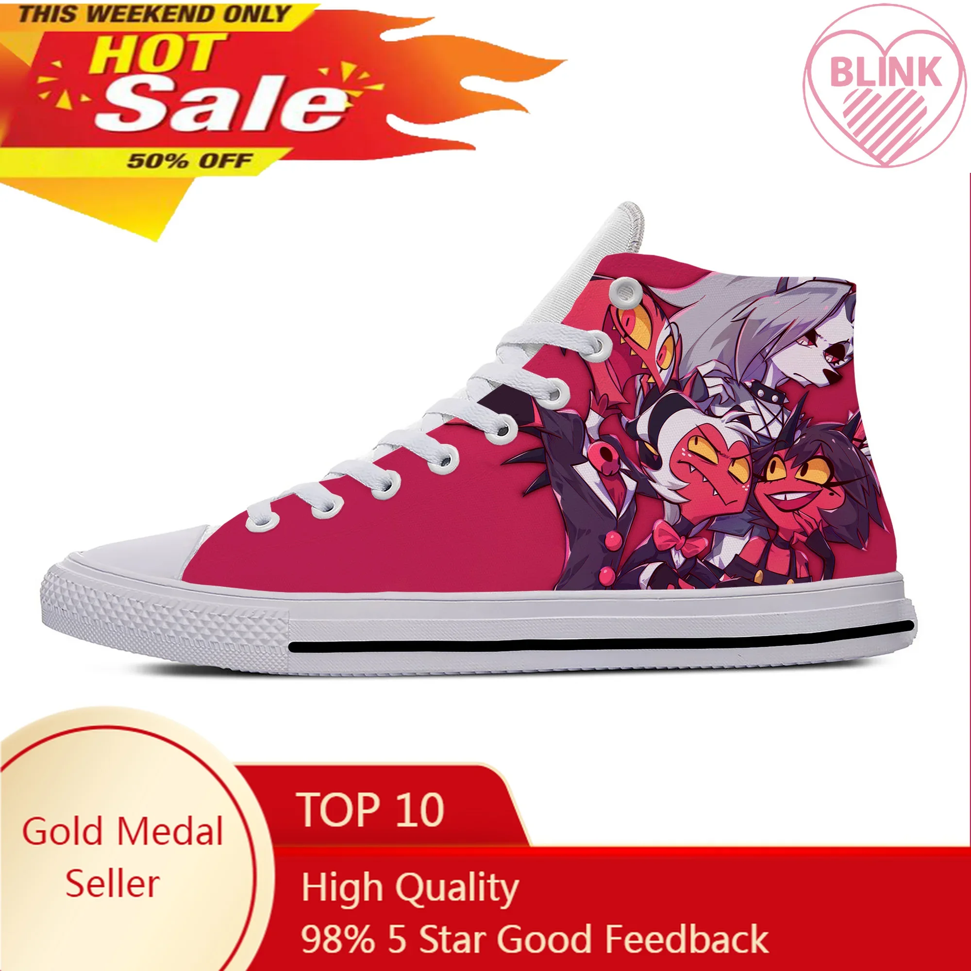 

Boss Anime Cartoon Manga Helluva Fashion Funny Casual Cloth Shoes High Top Lightweight Breathable 3D Print Men Women Sneakers