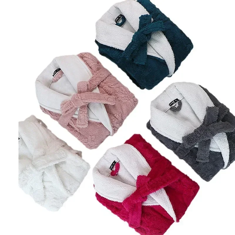 2025 Spring/Summer Women's Light Luxury Double Layered Thick Flannel Sleeping Robe Men's Large Jacquard Couple Bathrobe