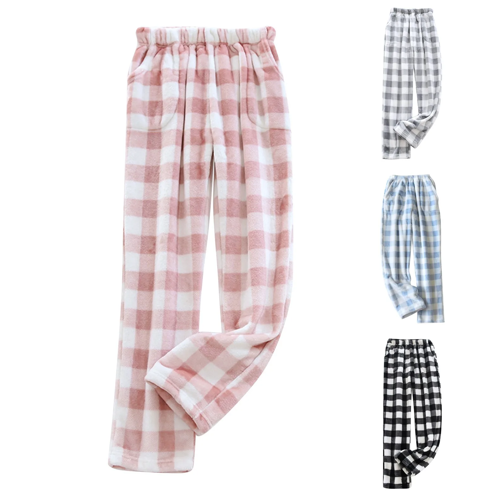 Pantalones de pijama de franela para mujer, cómodos, gruesos, a cuadros, de cintura alta, holgados, informales, rectos, de talla grande, cálidos, para el hogar