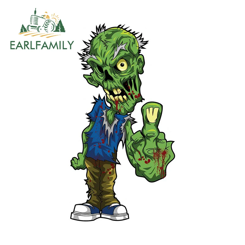 EARLFAMILY 13cm x 6.8cm Zombie Middle Finger Car Sticker Horror Skull Decal Funny Car Styling Halloween Window Trunk Decoration
