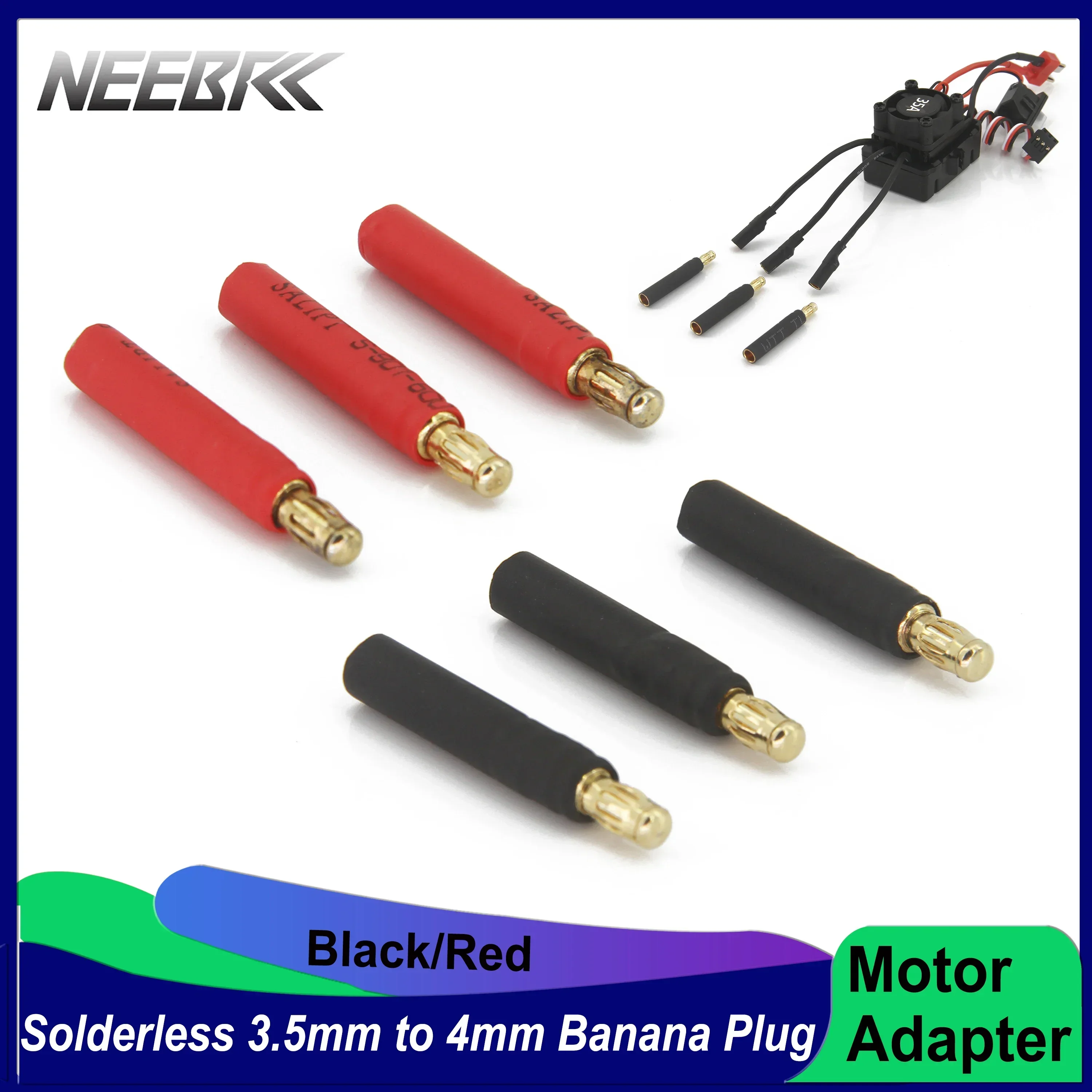 

3pcs/lot 3.5mm Bullet Connector to 4mm Bullet Connector Banana Plug Solderless Side Stackable Adapter for RC Car Boat ESC Motor