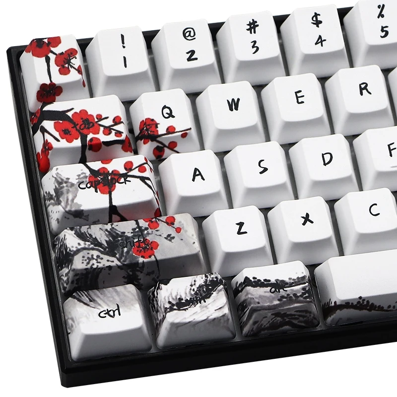 Neuheit Allover Dye Subbed Plum Blossom 71-Tastenprofil-Tastenkappe für GH60 RK61 ALT61 Anne PRO2 GK61 GK64 Dz60 Tastenkappen, JP