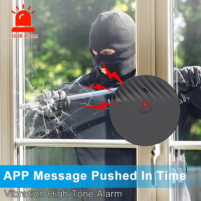 Smart-2X Tuya Smart Wifi Alarme Porta E Janela Sensor de Vibração Alerta de Proteção de Segurança Funciona com Alexa, Smart Life (Preto)