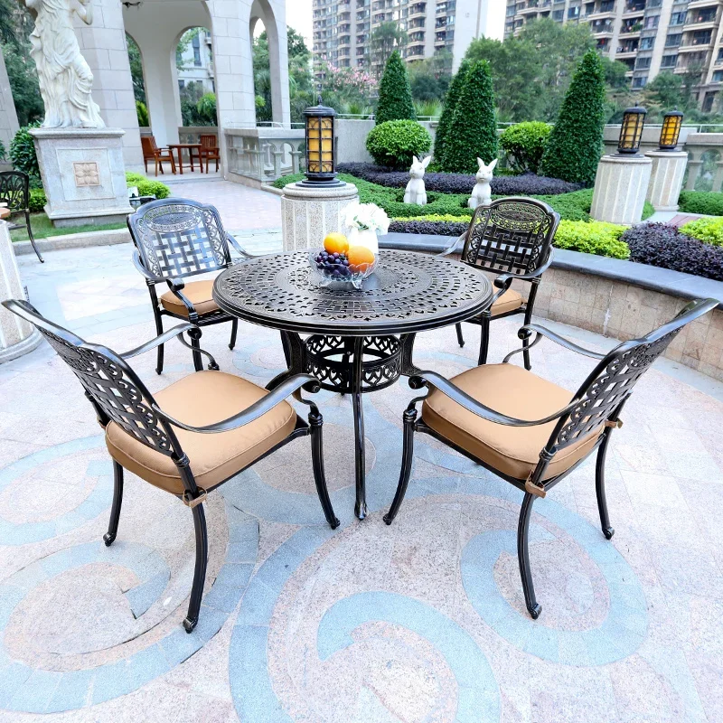 Outdoor cast aluminum table and chair combination wrought iron leisure outdoor waterproof and sunscreen