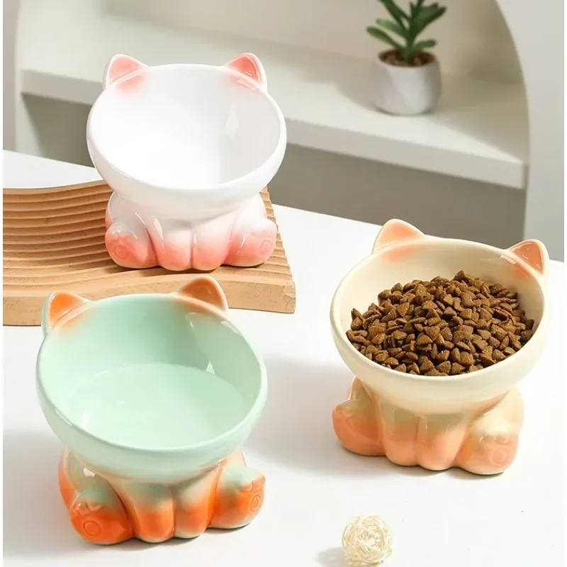 Cat Feeding Bowl Feeding Bowl Ceramic Gradient 15° Cervical Protection Diagonal Bowl  pet supplies  dog bowls