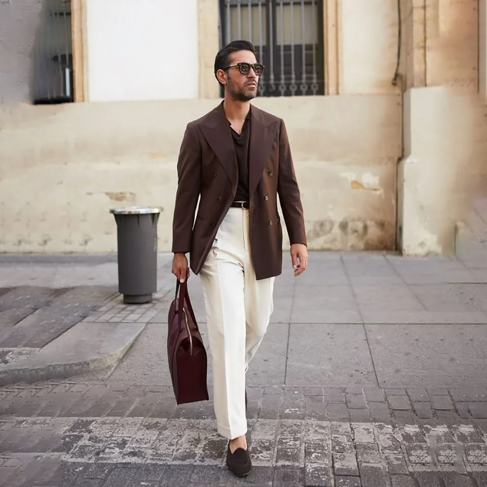 

Elegant Double Breasted 2 Pieces Jacket Pants Wedding Groom Tuxedo Formal Occasion Party Male Clothing Banquet Custom Blazer Set