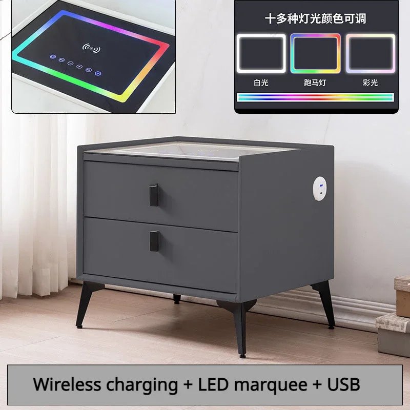 

Nightstands Six-button Marquee Smart Bedside Table Modern Simple Multi-function Wireless Charging Home Storage Bedside Cabinet