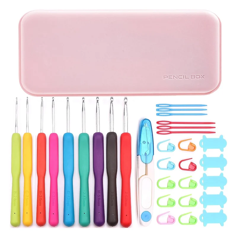 

WIND FLYING 32PCS Crochet Hooks Set, Ergonomic Crochet Hooks With Case For Arthritic Hands, Extra Long Crochet Needles, Crochet