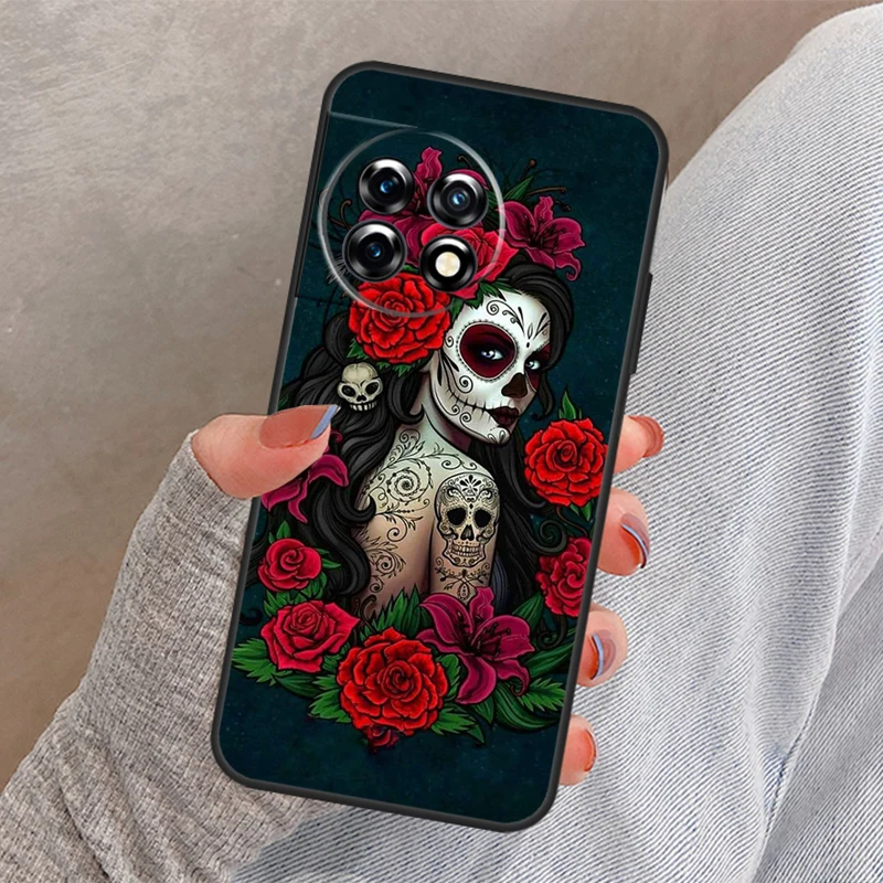 Mexican Skull Girl Tattooed Art Case For OnePlus 11 10 8 9 Pro Ace 9R 9RT 8T 10T OnePlus Nord CE 2 Lite 2T N10 N20 Cover