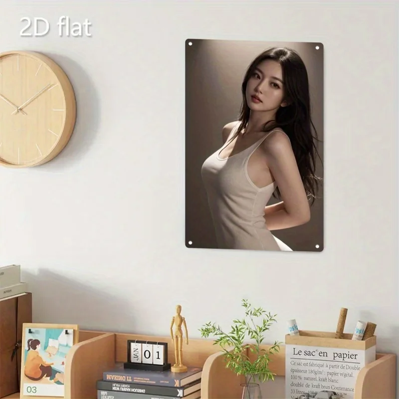 ديكور حائط ملصق من القصدير القديم، لوحة علامة معدنية - ملصق صورة أنثى أنيق بتصميم بسيط، متين I