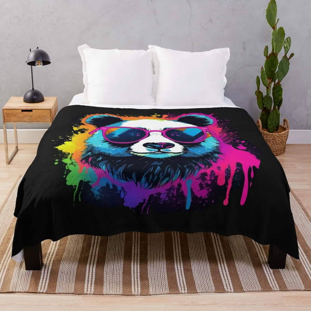 

Panda with colorful sunglasses Throw Blanket Travel Winter beds Blankets