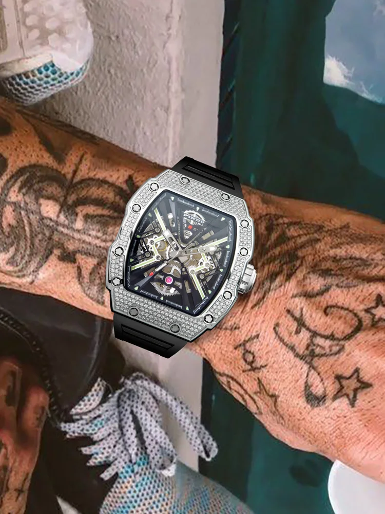 PINDU nuovo orologio da uomo cassa in acciaio inossidabile impermeabile da 50 metri quadrante luminoso con specchio in zaffiro orologio meccanico da uomo alla moda