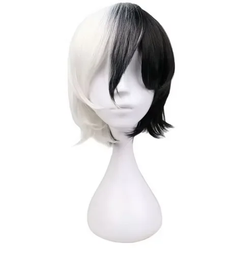 Peluca sintética para Cosplay, pelo corto en blanco y negro, Unisex, Anime Show Party