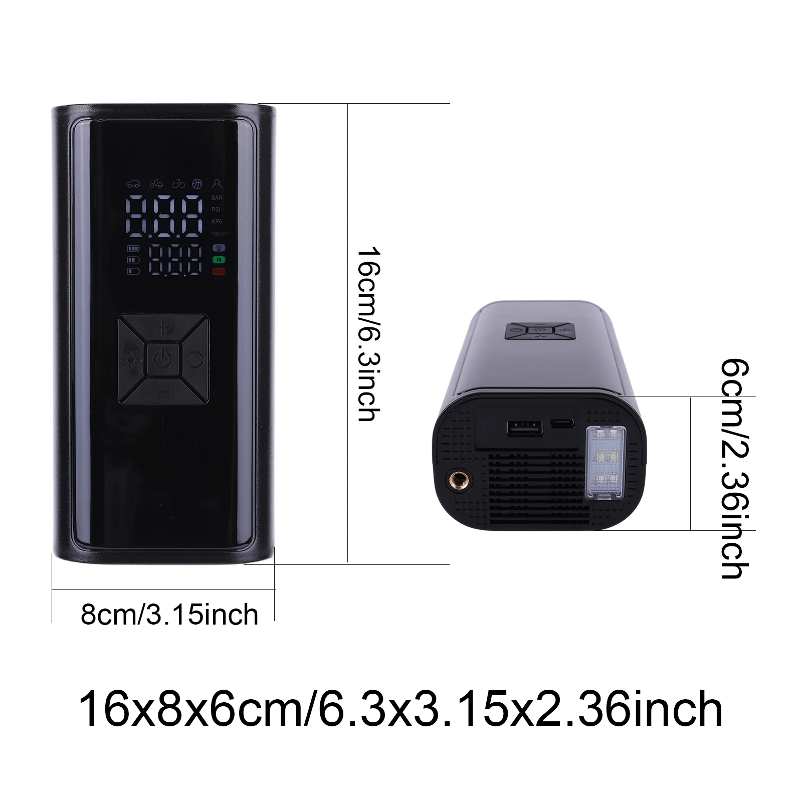 مضخة كروية لاسلكية متعددة الوظائف منفاخ لإطارات الدراجة بشاشة رقمية ضاغط هواء USB C قابل لإعادة الشحن لكرة السلة وكرة القدم